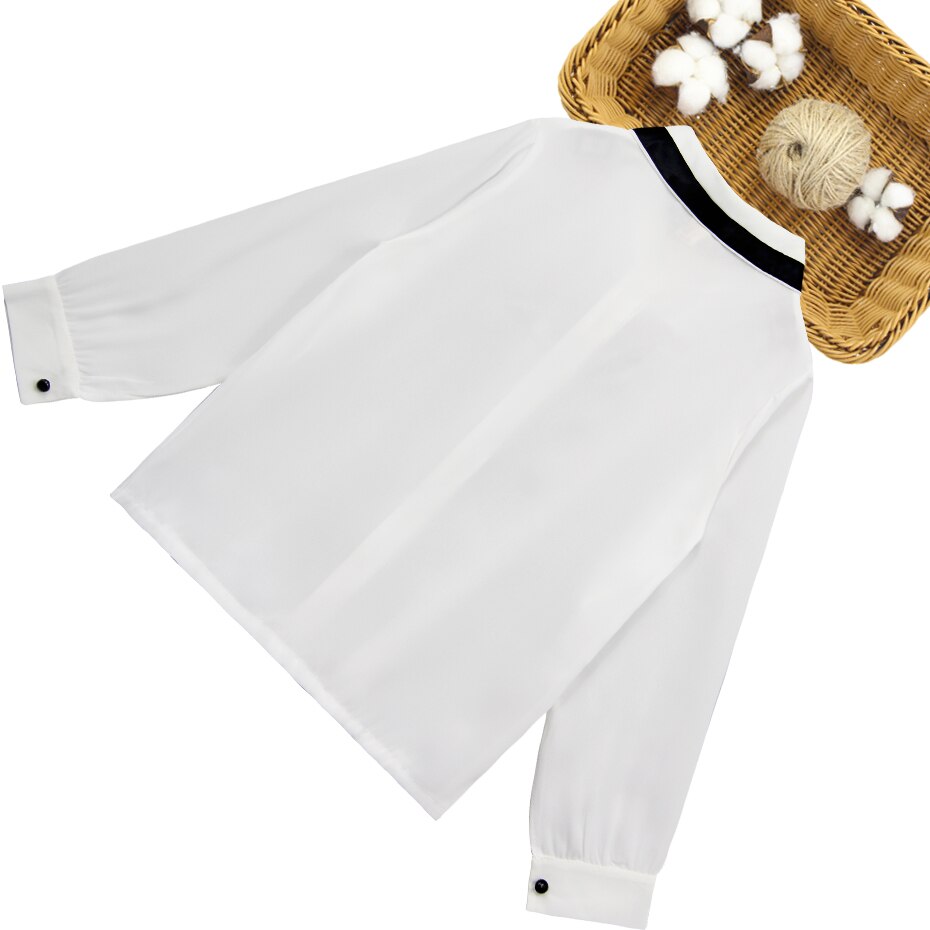 White Blouses For Girls Bow Girl Blouse Patchwork Kids Blouse For Girls Teenage Clothes For School For Girls 6 8 10 12 14