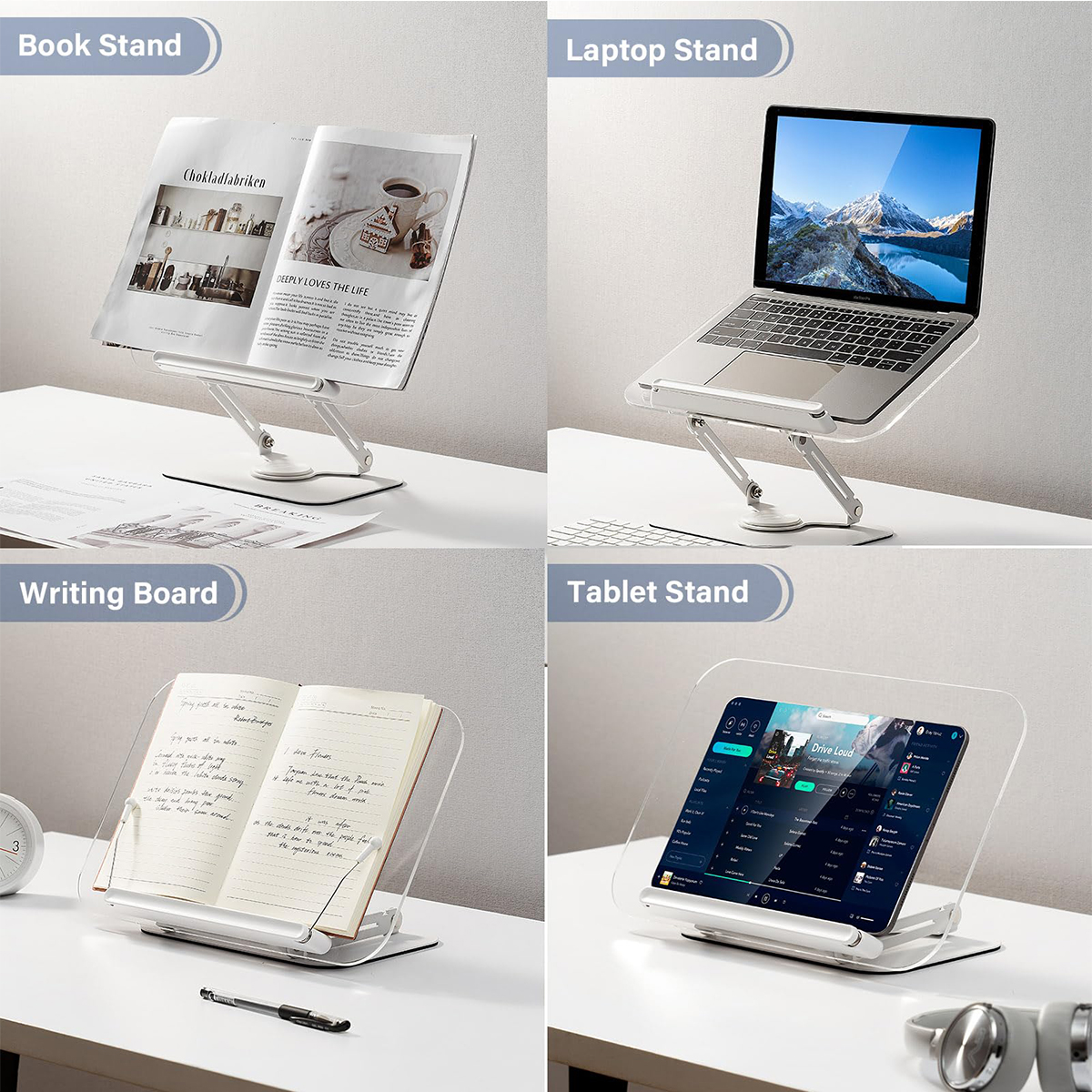 Laptopställ för macbook air pro, hopfällbar hållare med 360 ° roterande bas, vertikalt, skalbart, justerbart stöd, surfplattestöd