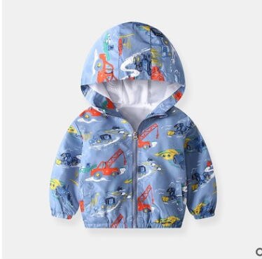 Focusnorm børn baby drenge jakke frakker tegneserie print langærmet hætte lynlås afslappet efterår tøj: Størrelse 90