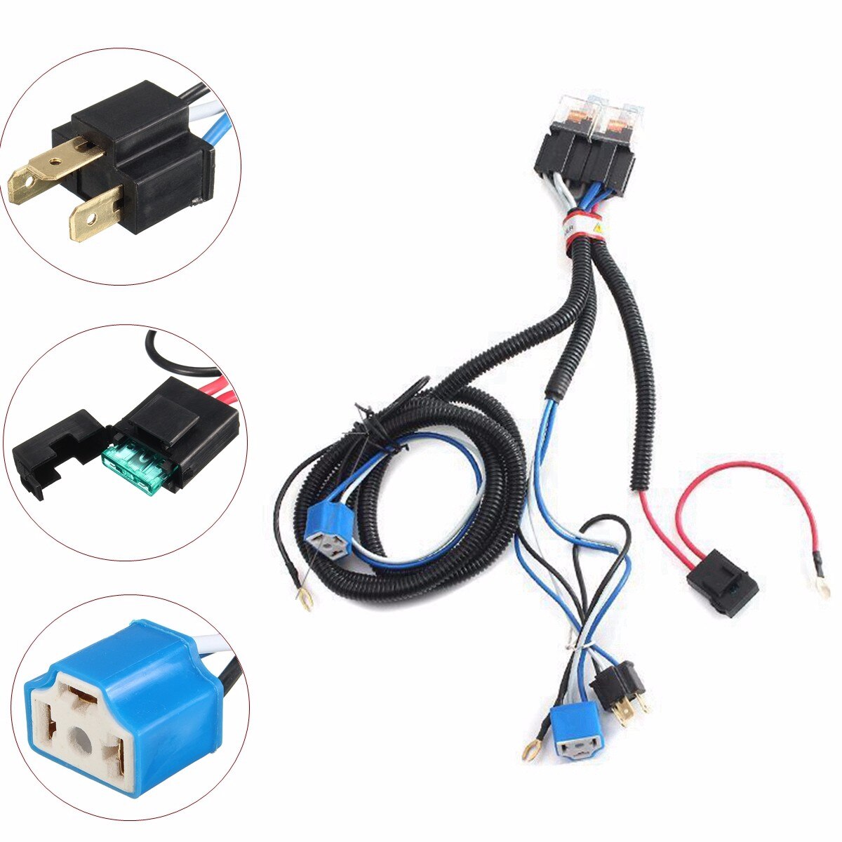 7 Inch H4 2 Headlamp Relay Wiring Relay Harness Car Light Bulb Socket Plug For Car Auto Headlight