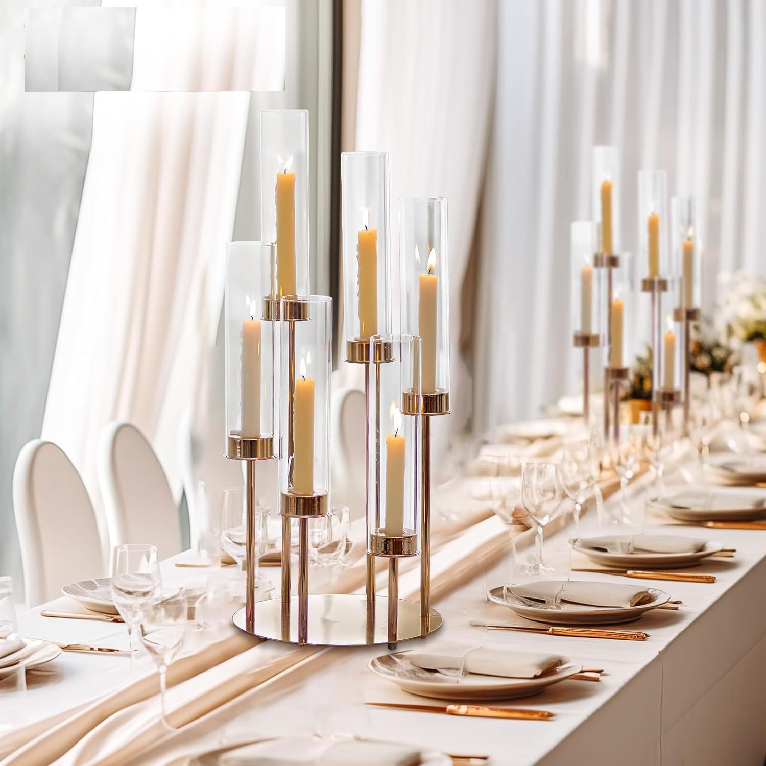 Candelabro de Metal dorado de 6 brazos para centro de mesa de boda, candelabros grandes, soporte cónico para mesa de boda al aire libre