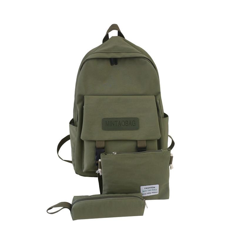 3set Solid Color School Bags Casual Women Backpack Shoulder Bag School Bags For Teenager Girl Mochilas Female Backpack: Green-3set