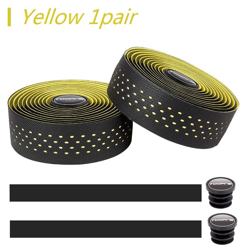 TOOPRE road handlebar strap bicycle strap non-slip breathable sweat-absorbing silicone curved perforated handlebar strap: Yellow 1pair