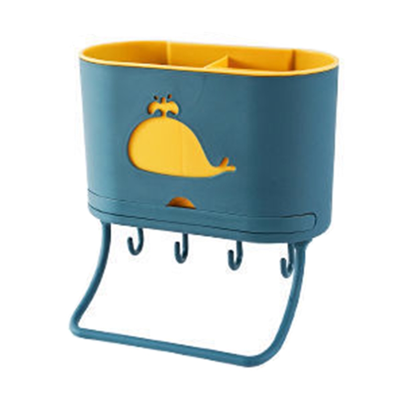 Multi-use Kitchen Organizer Wall Mounted Utensil Rack Flatware Drying Rack Sink Caddy with Hooks &amp; Towel Rack Punch-free