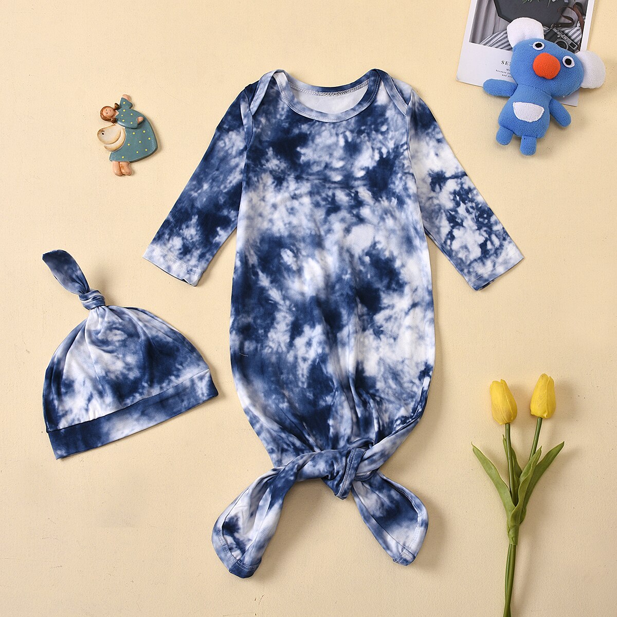 Tie-Dye Gedrukt Baby Meisjes Jongens Slaapzakken Hoeden 2 Stuks Lange Mouw Katoenen Deken 6 Kleuren