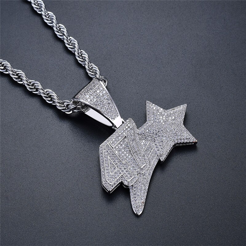 Iced Out Glück Zahlen 47 Stern Anhänger Halskette Mit Kette 2 Farben AAA Zirkon Herren Halskette Hip Hop Schmuck