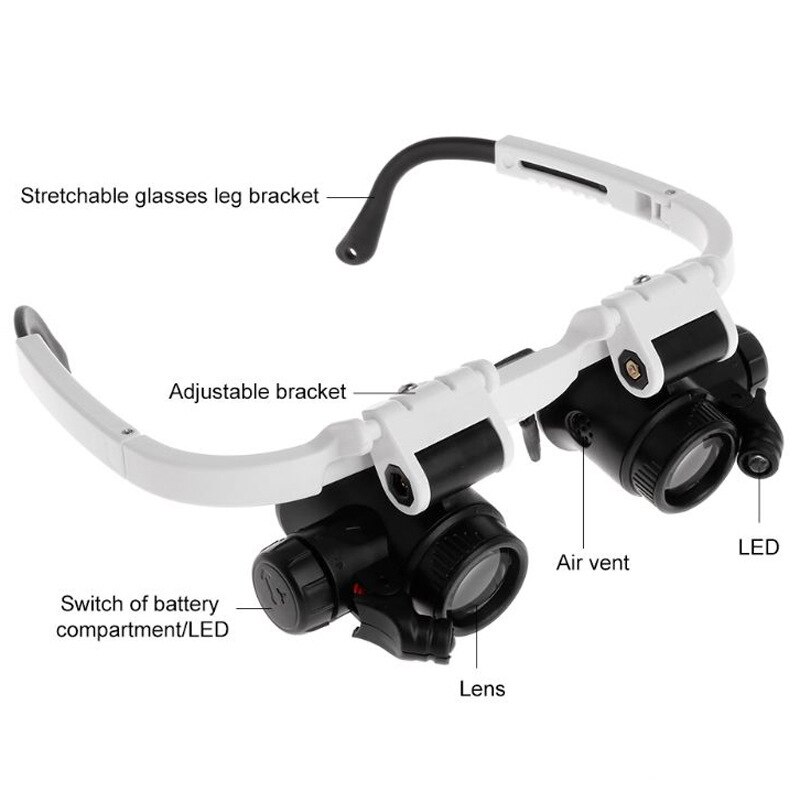 ZK30 Magnifying Glass Glasses loupes Magnifier Eyewear with LED Lighting Watch Repair 8x 15x 23X Dual Eye Jewelry Loupe Lens