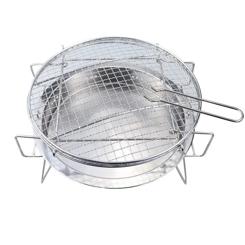 Round Portable Stainless Steel Folding Grill Firewood Charcoal Barbecue Grill Outdoor Camping Mountaineering Picnic BBQ Tools