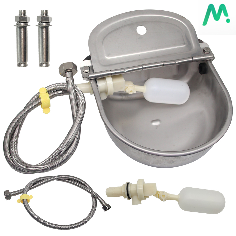 1 conjunto automático tigela de vaca alimentador de água inoxidável tubo flutuador de vaca cavalo cabra cão gado ovelhas tigela de água para gado