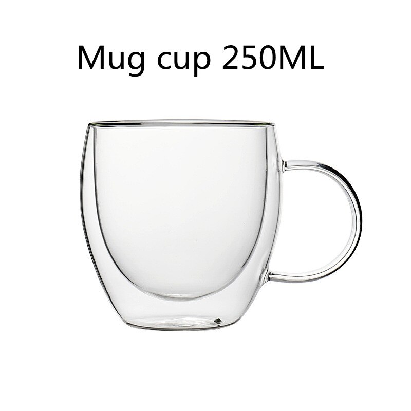 Juego de tazas de café con cristal doble, conjunto de vasos de vidrio para expreso, cerveza, té, whisky, hechos a mano, para beber: Mug-250ML