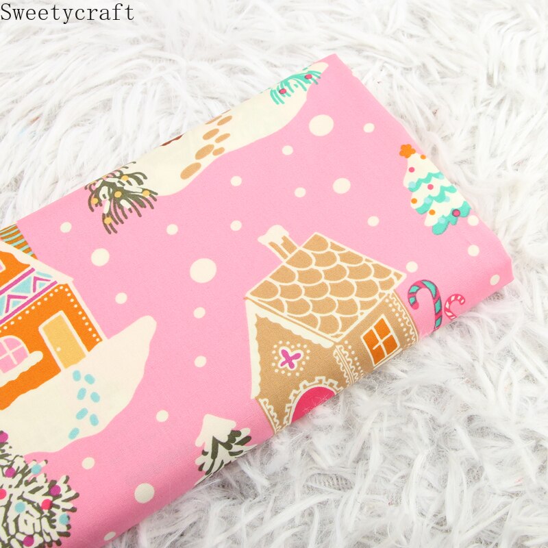 140x50cm Christmas House Print, Garment Dress Poplin Fabric Cloth High Density 100% Cotton Children Suede Fabric Other Fabric: 50x45cm