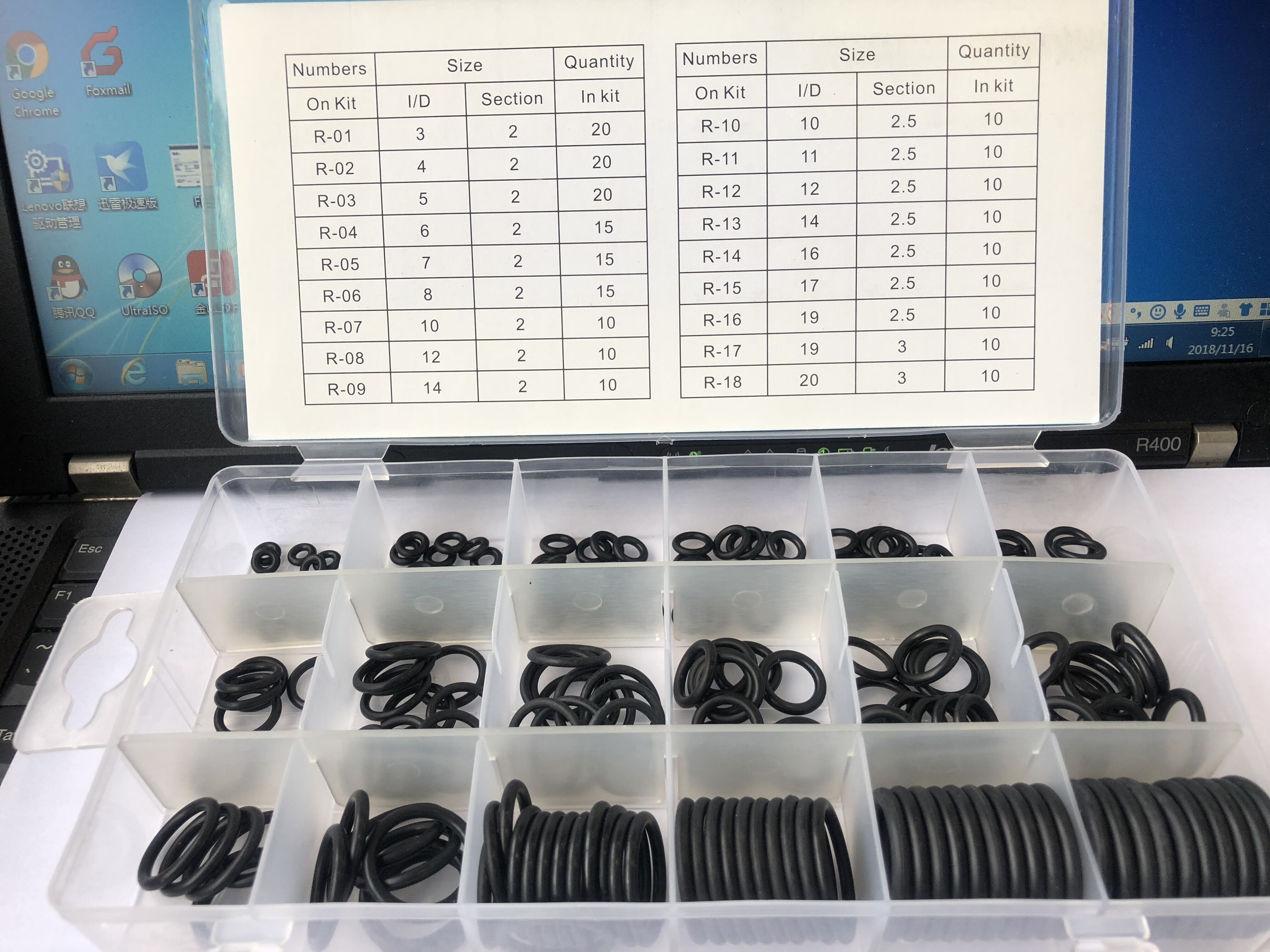 Metric 225 PCS 18 Size Rubber O-RING KIT Assortment