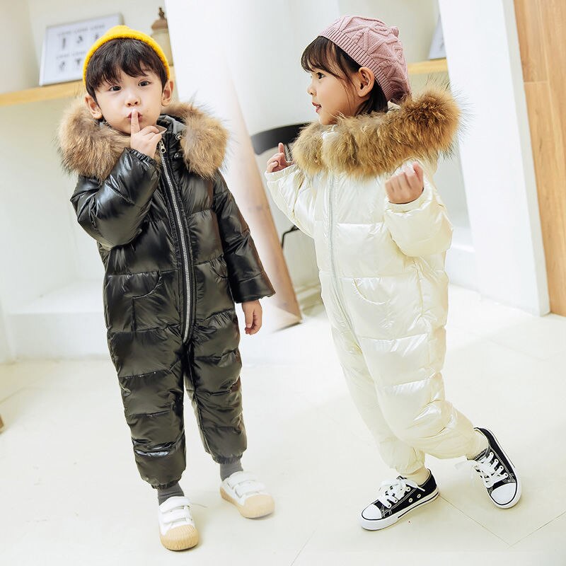 -30 Rusland Winter Witte Eend Overalls Snowsuits Baby Kids Jongens Meisjes Dikke Jas Kleding Peuter Baby Warm Parka jas 3Y