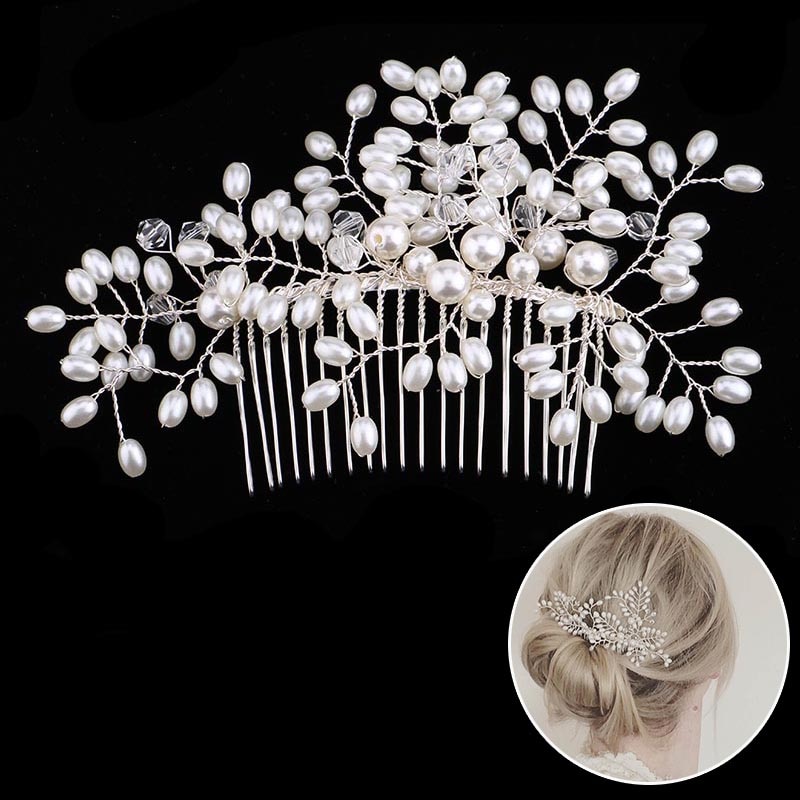 Perle Blume Stirnband mit Kamm Braut Haar Kämme Schmuck Tiaras de Noiva Kopfschmuck Haar Schmuck Frauen Hochzeit Zubehör