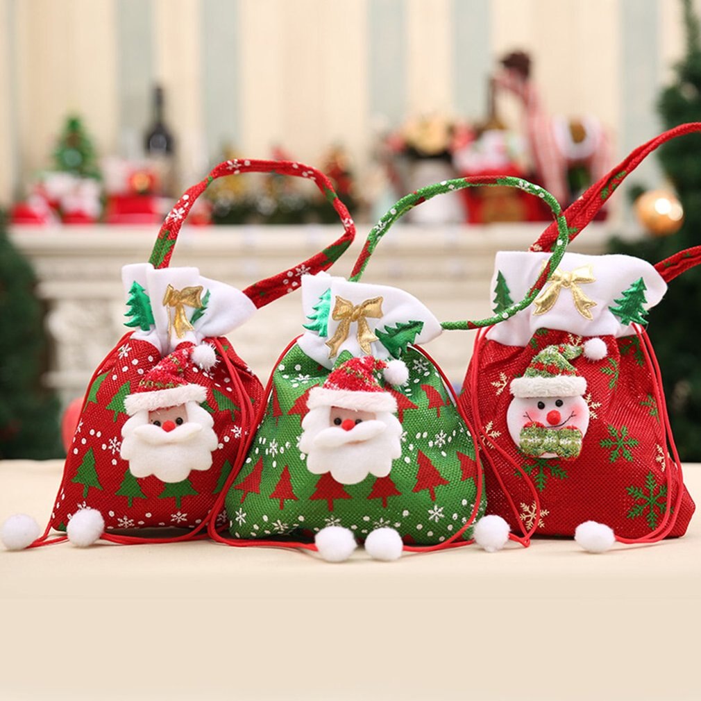 Leuke Kerst Cadeau Zakken Snoep Zak Kerstman Sneeuwpop Kerstboom Hangen Kid &#39;S Xmas Candy Tassen