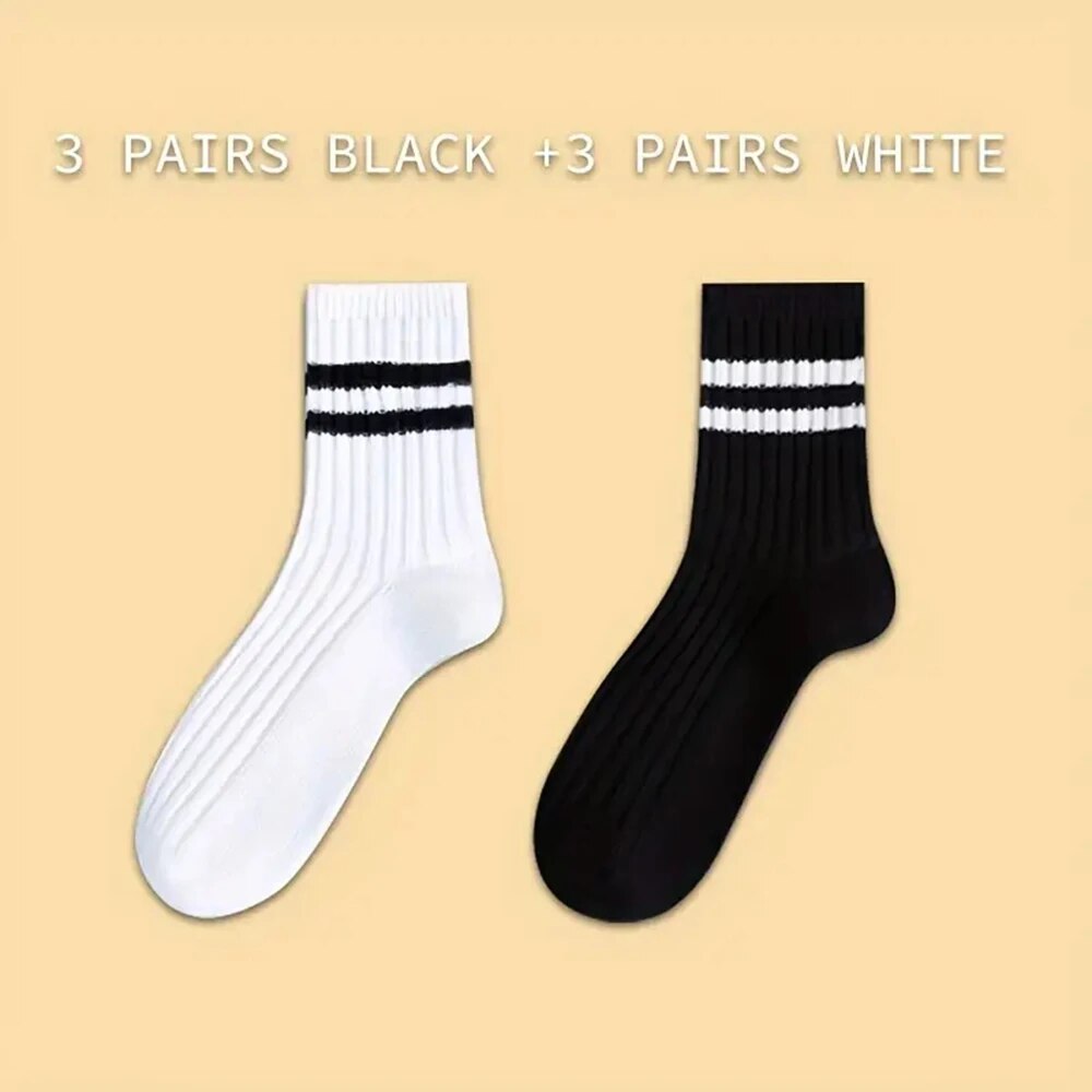 6/10/15/20 Pairs Men Socks Spring Autumn Casual Black White Striped Socks Breathable Mid Tube Sock High Round Neck Socks: Red blue