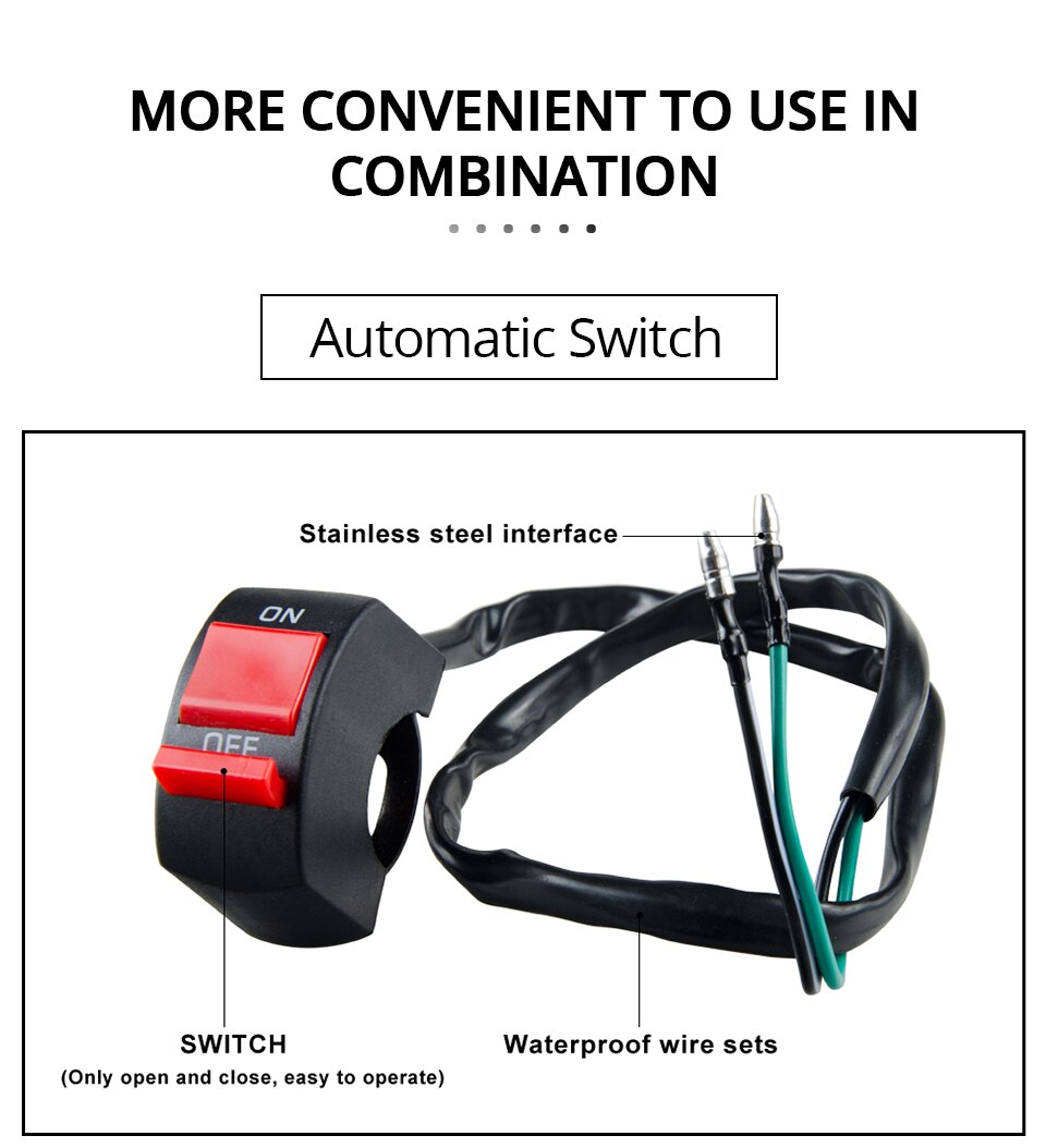 Motorcycle Headlight 12V Motorbike Spot Head Light 8 12 16 led Scooter ATV Moto Headlamp 24V Motor auxiliary driving Work light: switch 1pcs