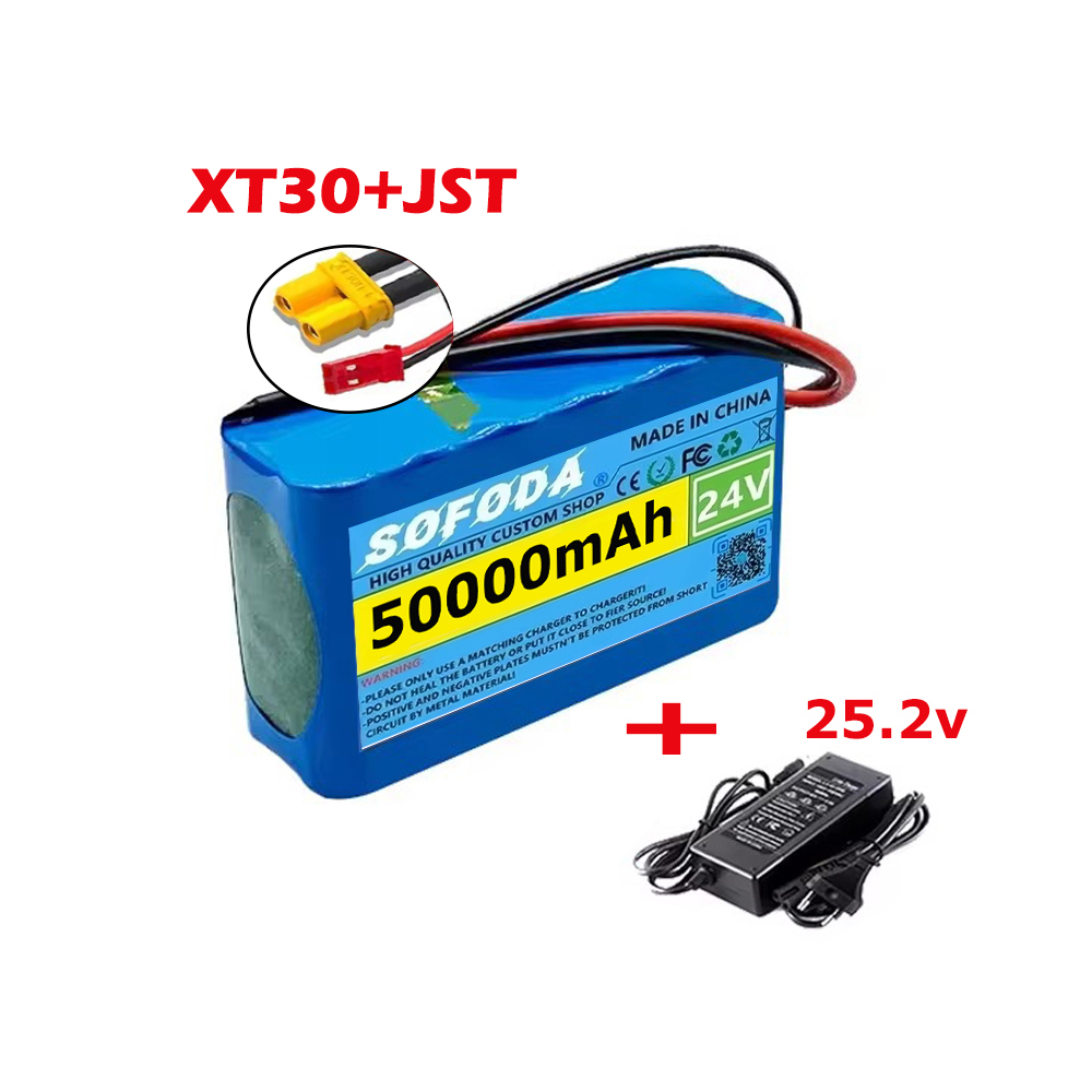 24v 50000 2 mah 6 s 2p 18650 litiumbatteri oppladbart batteri med bms-beskyttelseskort litiumionbatteripakke med lader: Oransje