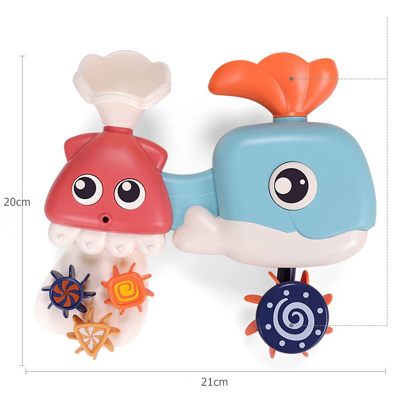 Mignon baleine pieuvre jouet de bain roue à eau bébé douche jeux cuillère ensemble ABS