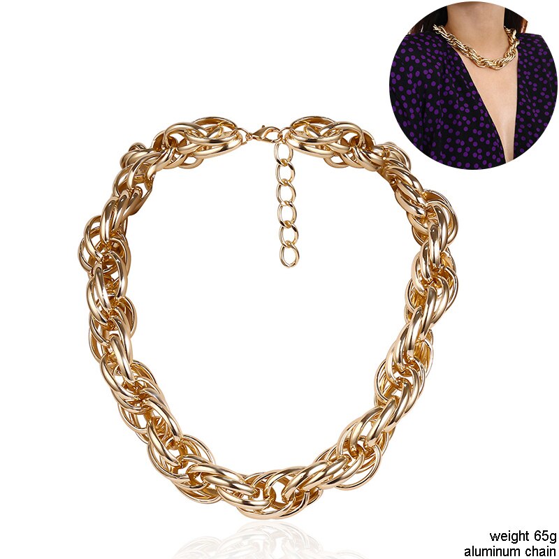 Two Layered Punk Rock Gold Aluminium Chain Choker Necklace For Women Thick Link Collar Clavicle Statement Jewelry Light Weight: N2339-1