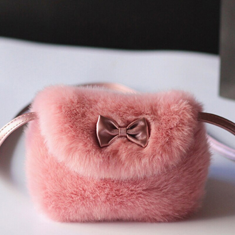 Sweet Women Princess Mini Cross body Bag Women Phone Purse Bowknot Mini Artificial Fur Handbags Messenger Purse