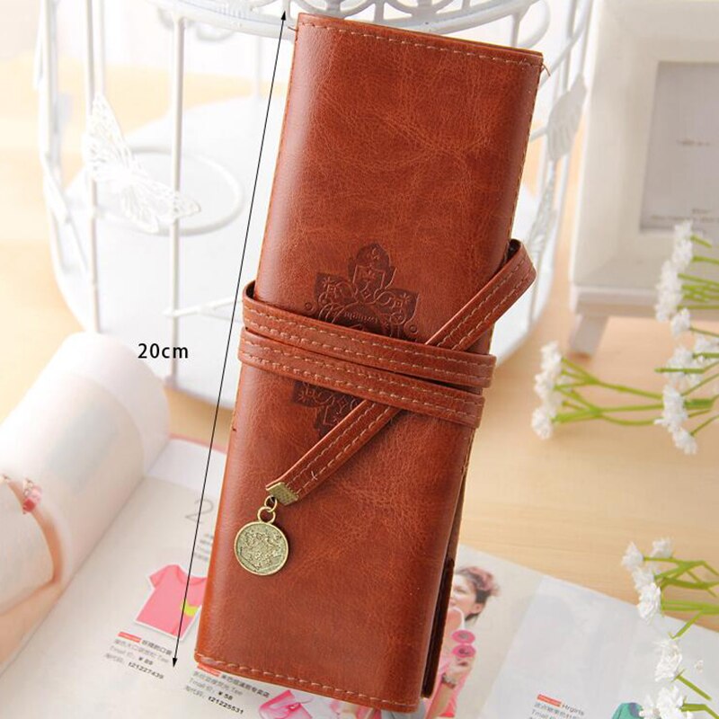 1 Uds. Estuches Retro creativos de cuero PU rollo bolsa pluma bolsillo para material de papelería bolsa de cosméticos