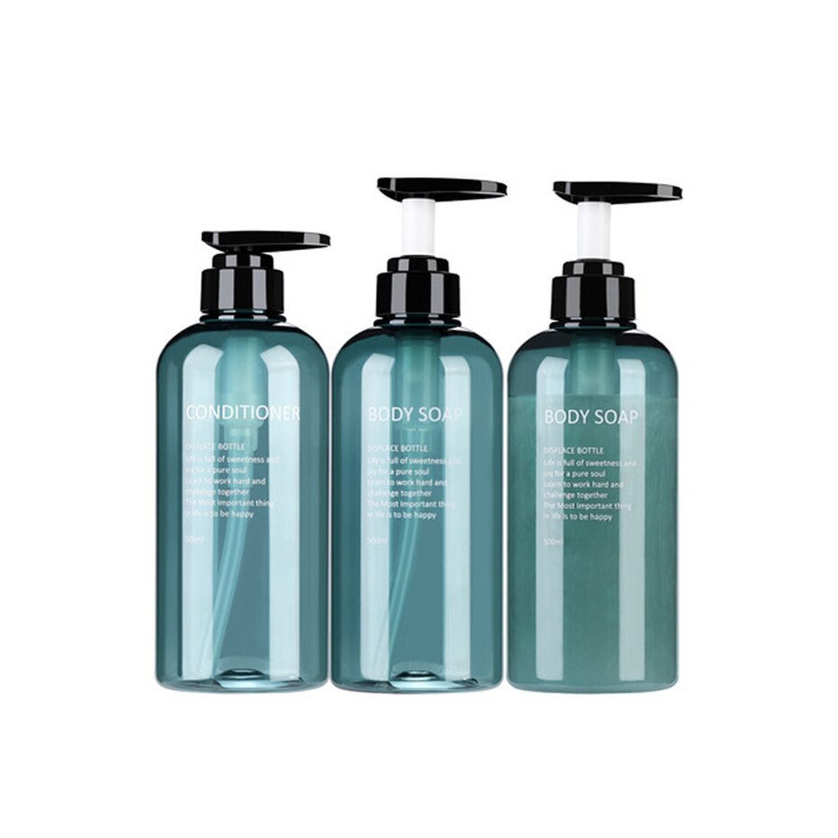 Press typ lotion brun tom flaska 300ml/500ml badrum schampo stor kapacitet emulsionsbehållare flytande tvål dispenser: Blå 500ml / Schampo