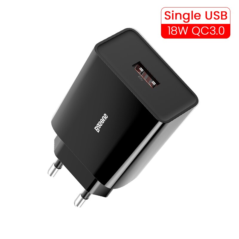 Baseus carregador rápido usb de 18w, suporte para carregamento rápido usb 3.0 mini-c pd, carregador de telefone portátil forhuawei forxiaomi forip: 18W USB Black