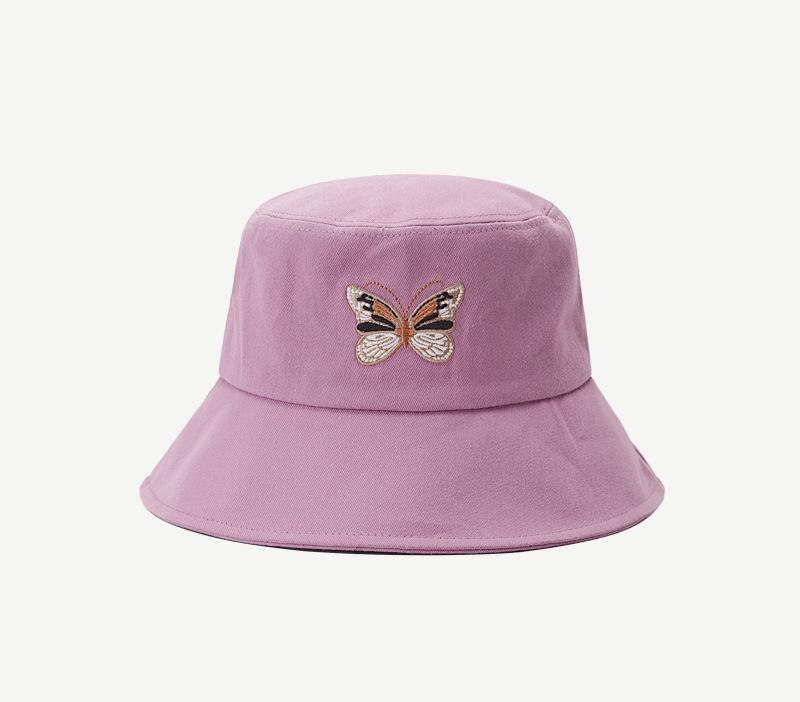 Hat Girl Spring / Summer / Autumn Sweet Lovely Butterfly Embroidered Fisherman's Hat Korean Sun Hat Sunscreen Basin Hat: Lavender