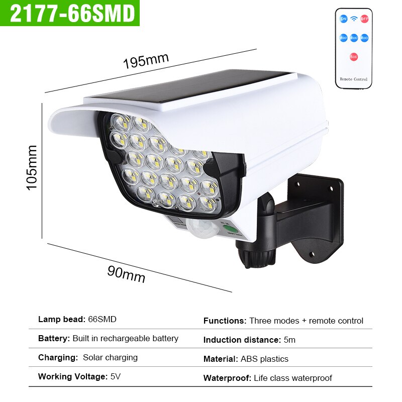 Solaire LampsMotion Capteur Factice de Sécurité Caméra Sans Fil À Distance Lumière D'inondation Extérieure Lumière Solaire LED Étanche Lampe MURALE: 2177