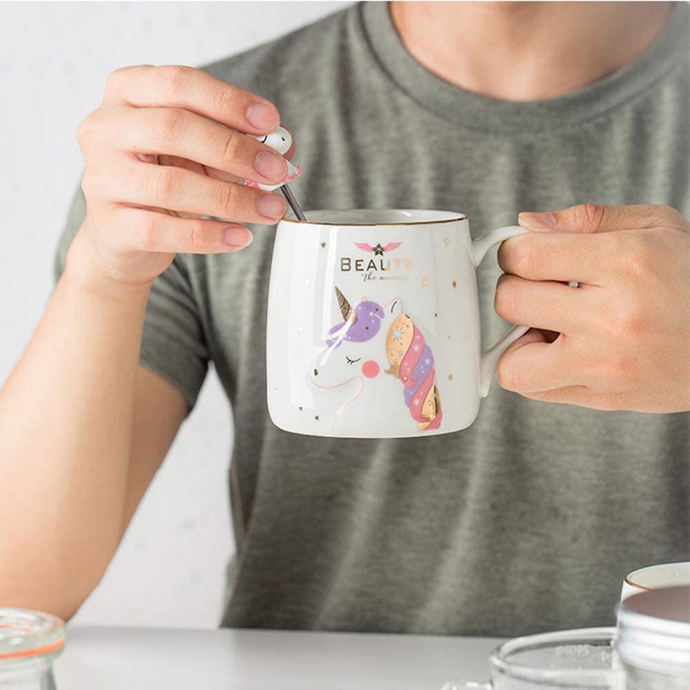 Tasse à café licorne en céramique, avec jolie cuillère licorne, tasse du matin, nouveauté café thé lait, , 380ML,