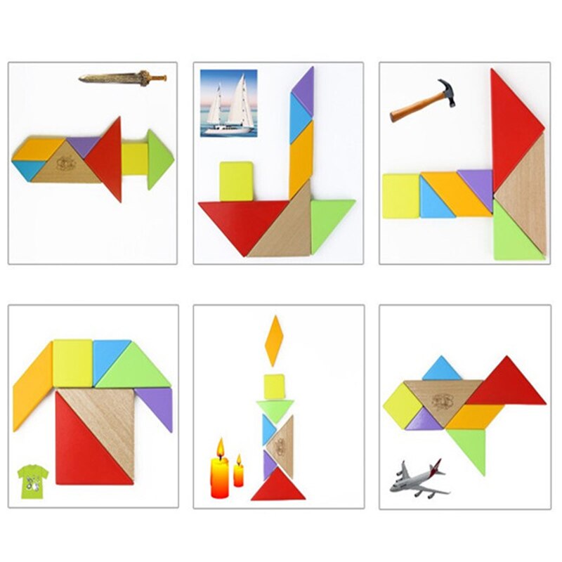 7 Teile/satz Holz Tangram Puzzle Quadrat IQ Spiel Gehirn Teaser intelligent Pädagogisches Spielzeug Bunte Für freundlicher freundlicher