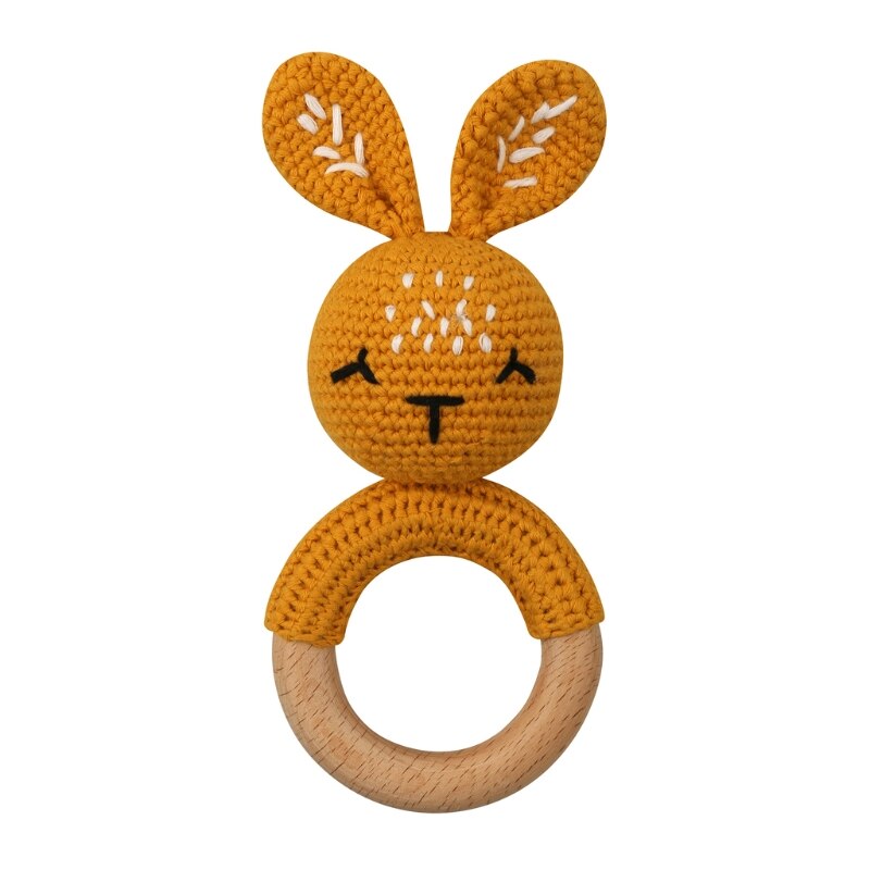 Baby Beißring Holz Spielzeug Handy Pram Krippe Ring Häkeln Rassel Schnuller Beißring BX0D: bunny B-10