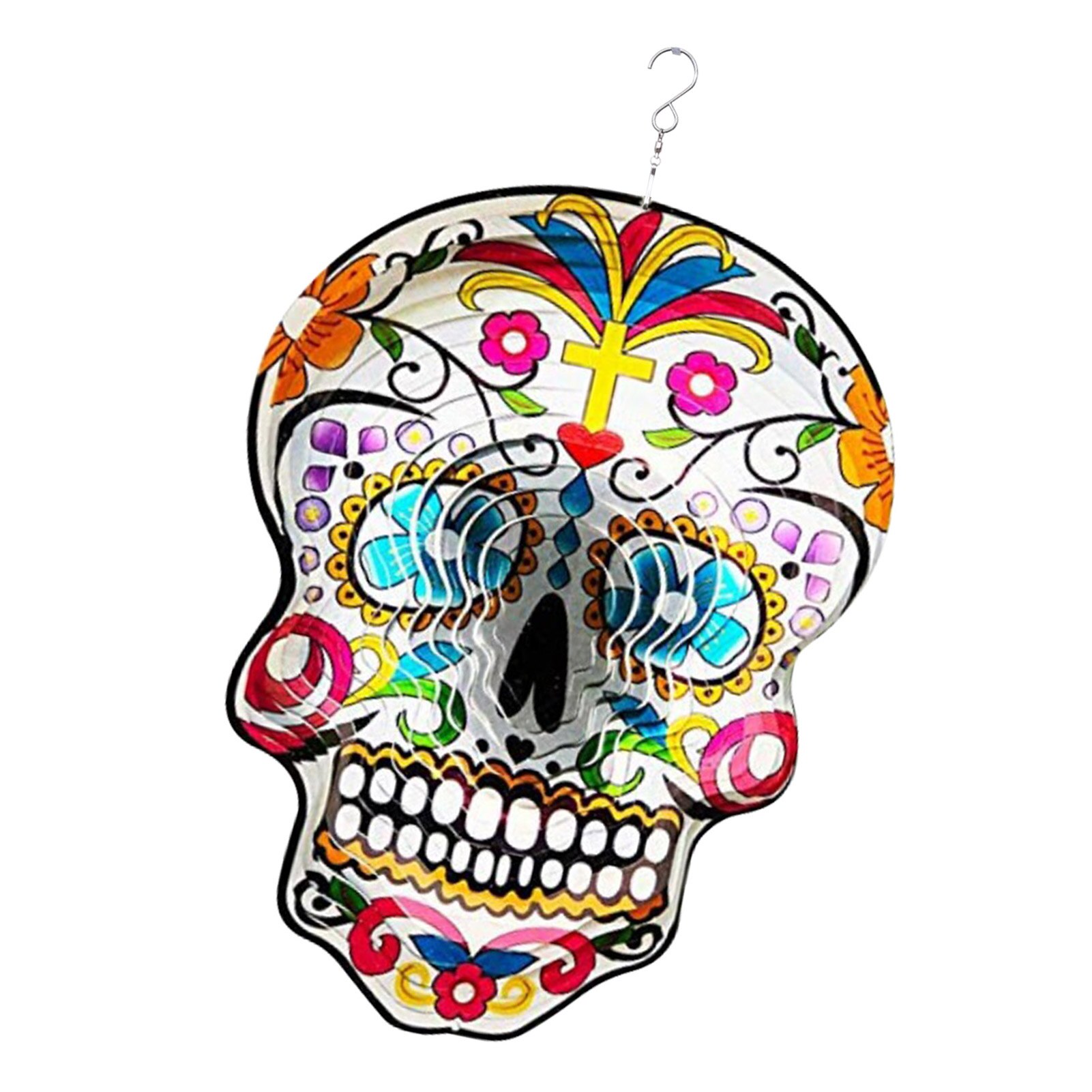 Kinetic 3D Metal Wind Spinners Garden Colorful Skeleton Head Wind Spinner For Gardens Windows Lights Trees Balconies