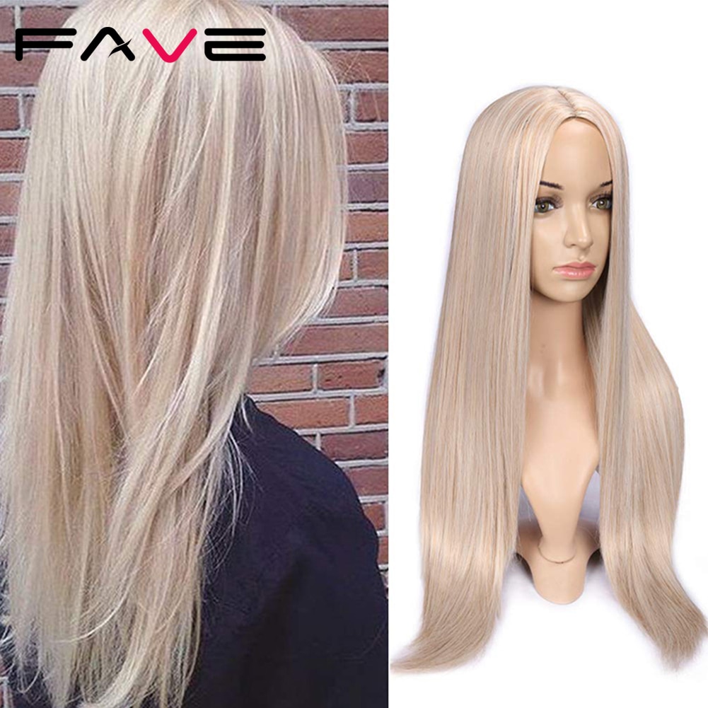 FAVE Long Straight Pure Light Brown Blonde Long Synthetic Wigs for White /Black Women 22 Inch Middle Part Can be Cosplay Wigs