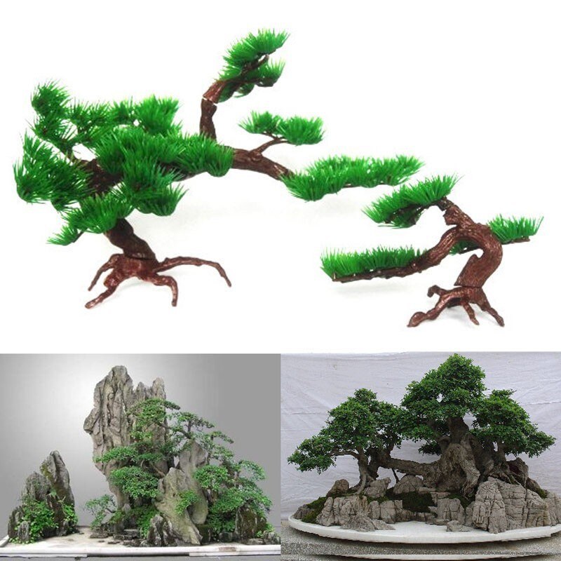 1pc Artificial Plastic Bonsai Pine Tree Aquarium Bonsai Ornament Fish Tank Artificial Pine Tree Plant Decor Aquarium Accessories