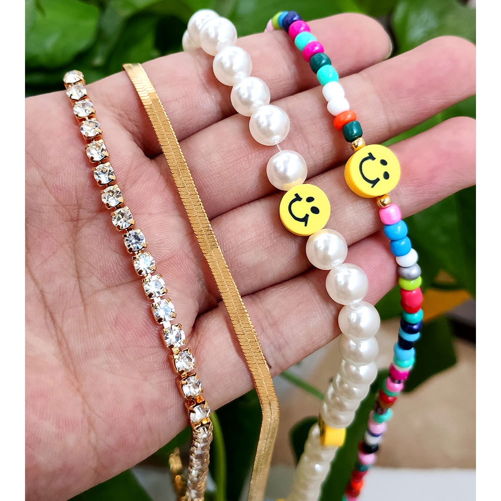 Multilayer Smiley Face Color Seed Beaded Necklaces For Women Handmade Fruit Heart Pearl String Beads Choker Summer Beach Jewelry