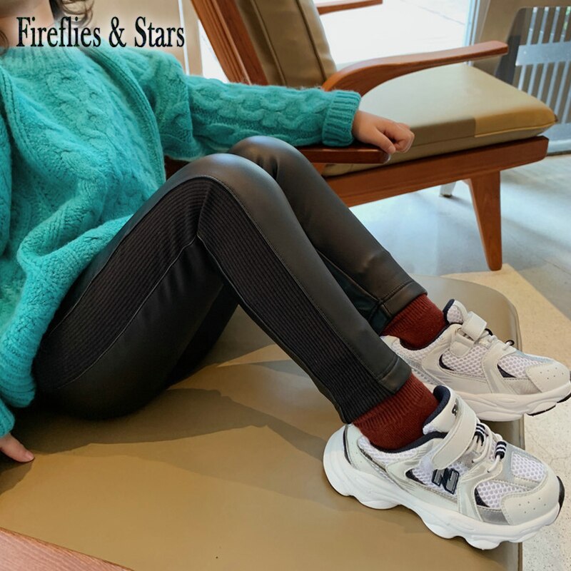 Primavera autunno ragazze Pu Leggings pantaloni Skinny per bambini pantaloni Casual per bambini collant per bambini nuova toppa lavorata a maglia in ecopelle da 3 a 8 anni