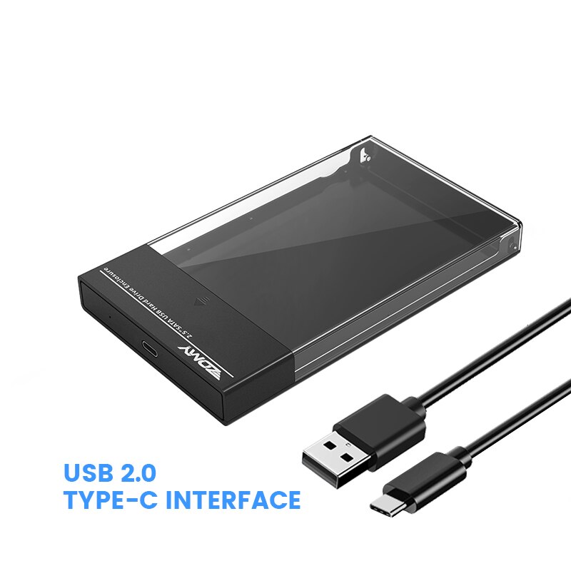 Zomy Black Portable HDD Enclosure 2.5'' SATA to USB 3.1 Transparent External Hard Drive Case Usb3.0 for Laptops Shell SSD Box: USB2.0