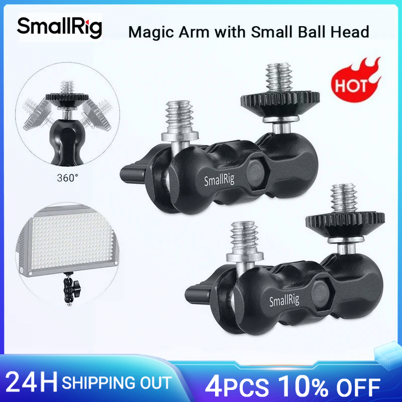 Smallrig universal magic arms com pequeno ballhead (pacote de 2 pces) para gaiola de câmera/placa superior/alça superior/monitor/luz de vídeo-2158