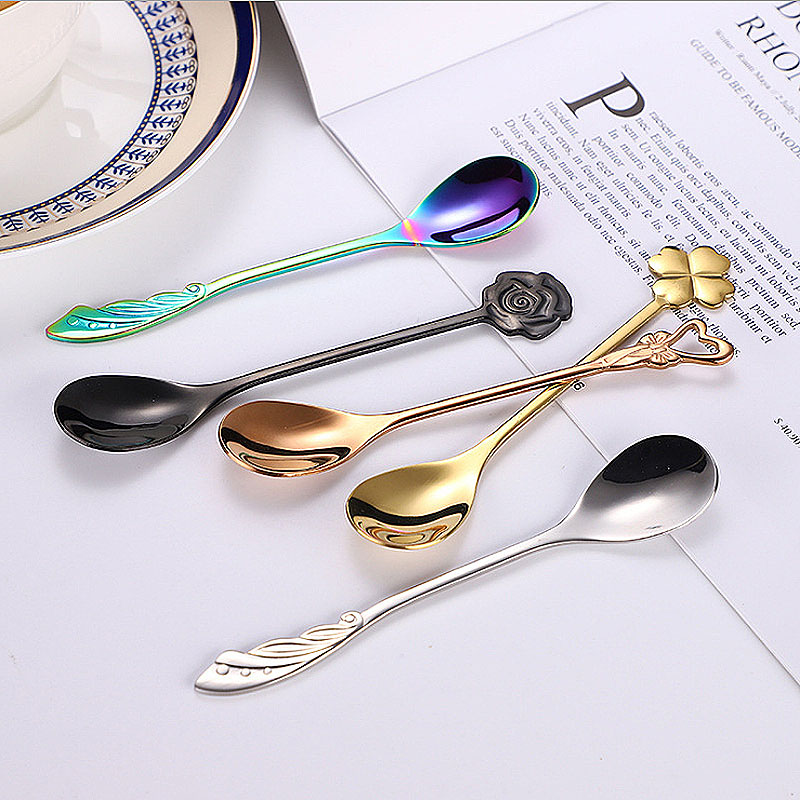 Japanese-style stainless steel coffee spoon dessert series set home kitchen rose four-leaf clover cartoon spoon