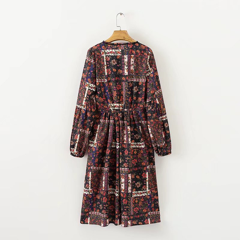 Bella philosophie bohème hiver mini robe imprimer empire robe lâche robe de à manches longues col rond femmes robe de
