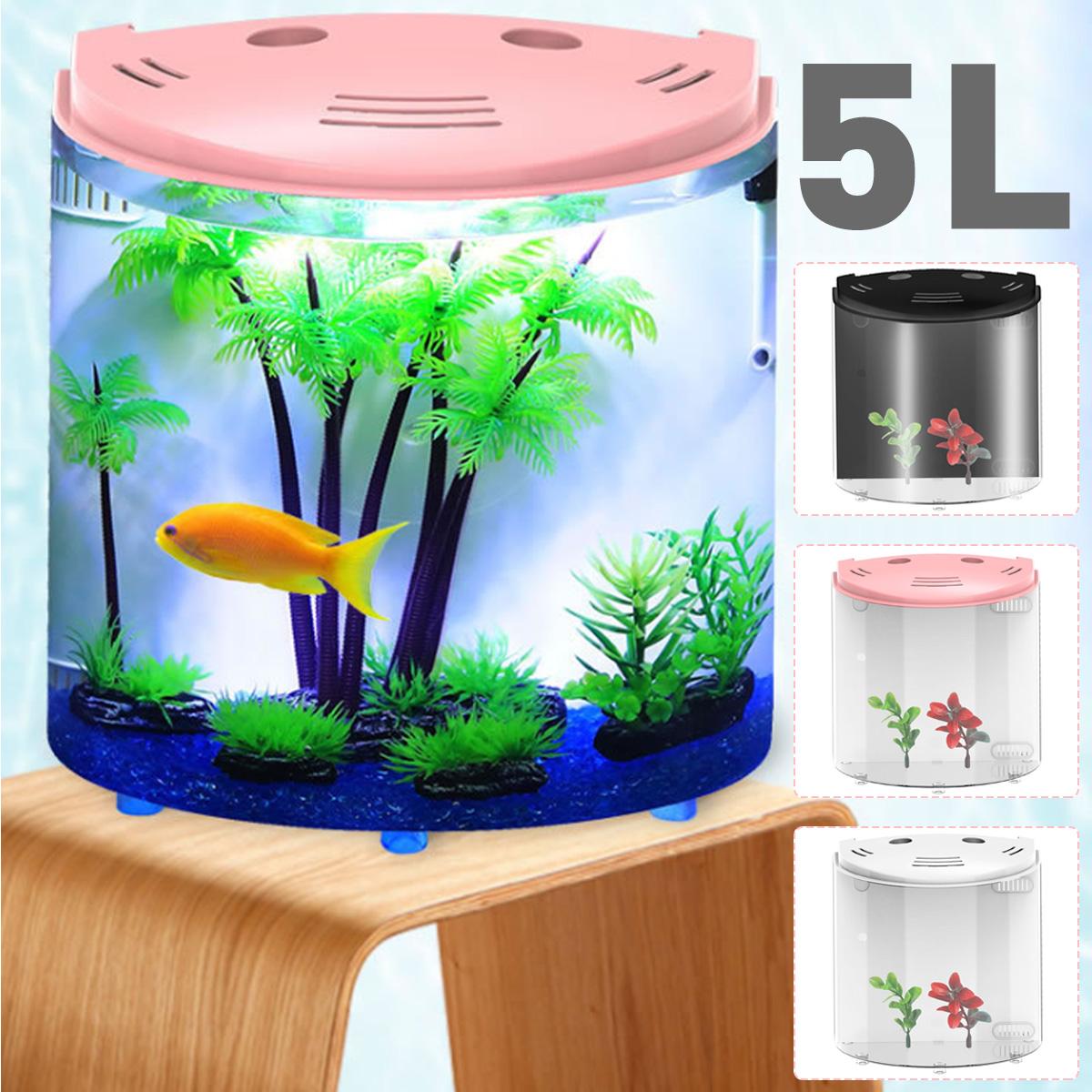 5L Mini Aquariums USB LED Fish Tank Half Moon Aquarium Acrylic Large Capacity Home Office Desktop Aquatic Fish Pet Supplies