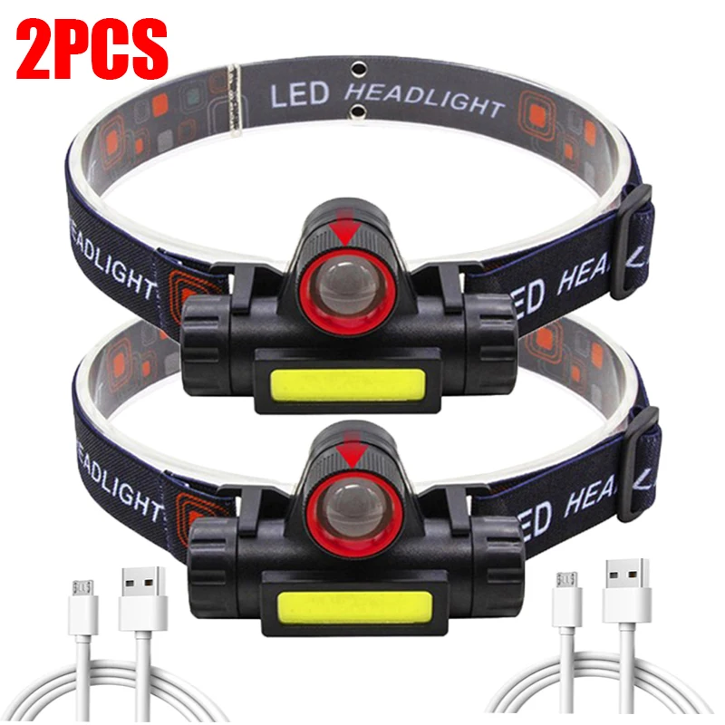 Bærbar mini kraftfuld led-pandelampe xpe+cob usb genopladelig jagtpandelampe vandtæt pandelampe med magnetisk hale: Hvid