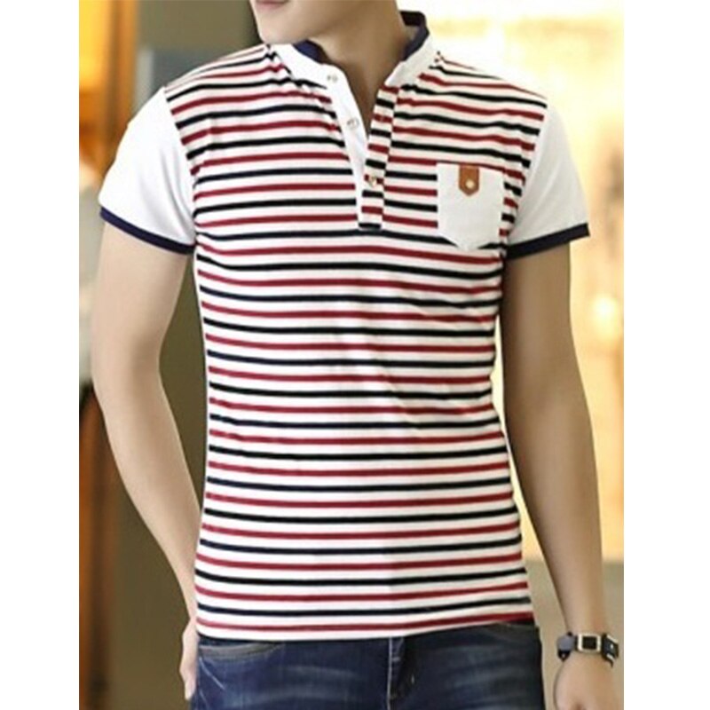 ZOGAA Men's Short Sleeve Polo Shirts Men's Casual Business Wear Male Cotton Slim Stripe Anti-Shrink Tops Man Contrast Color