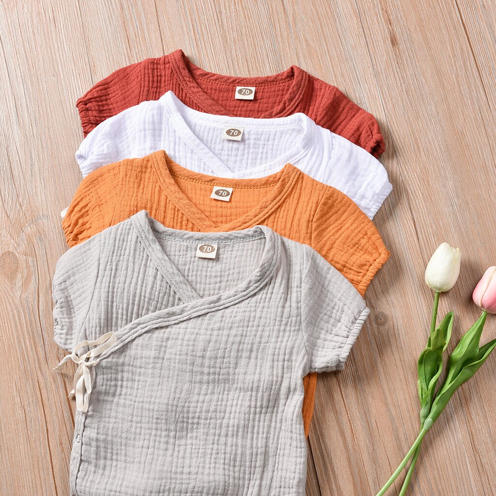 Newborn Baby Clothes Rompers Summer Girls Boys Solid Kimono Romper Bodysuit Cotton Linen Cool Outfits Infant Clothing Rompers