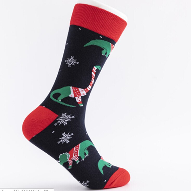 men's christmas socks cartoon print dinosaur deer ribbed closing novelty clothing accessories: Black2