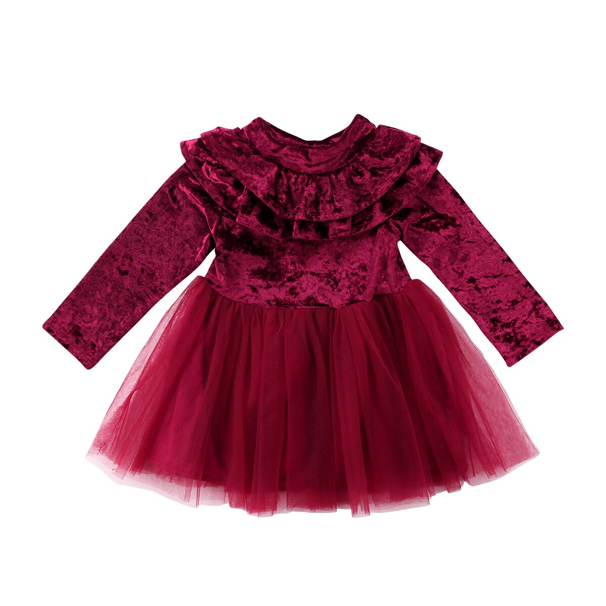 Prinsessa barn bebis flickor klänning sammet fleece festklänning volang tyll tutu klänning 1-6t: Röd / 3t