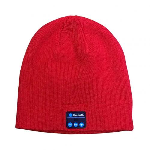 Gorro de lana con auriculares de música recargables por USB, gorro de invierno con Bluetooth: Rojo