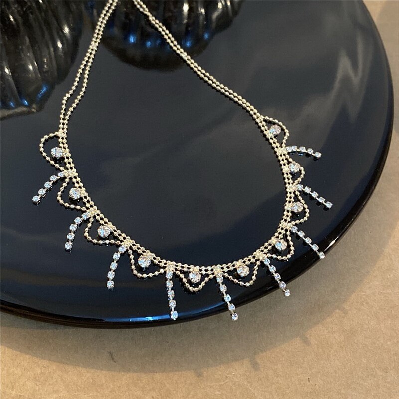 Pearl Clavicle Chain Choker Necklace for Women Rhinestone Tassel Pendant Wedding Party Statement Girls Collar: Tassel Necklace 1